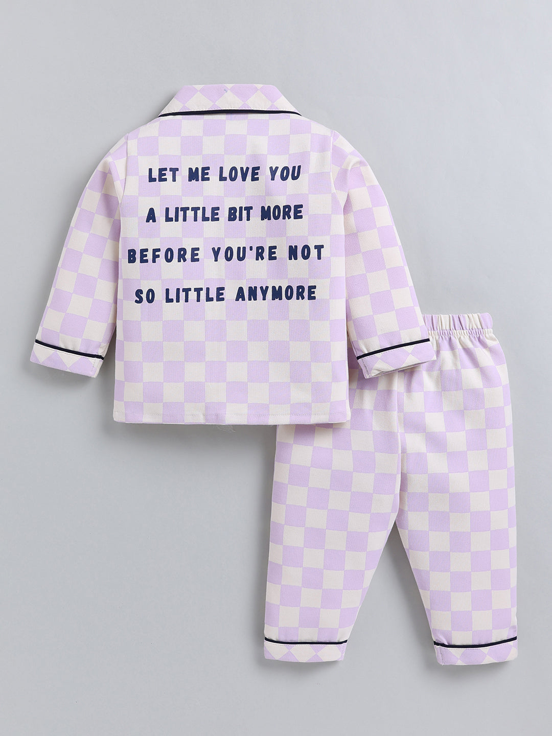 Purple Typography Cotton Full Sleeve Night Suit