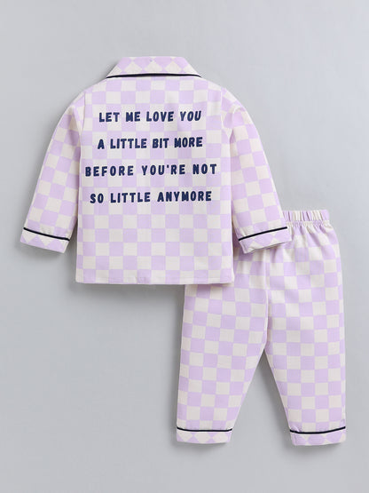 Purple Typography Cotton Full Sleeve Night Suit