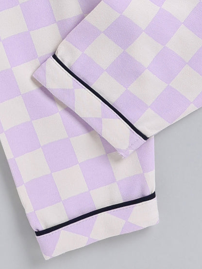 Purple Typography Cotton Full Sleeve Night Suit