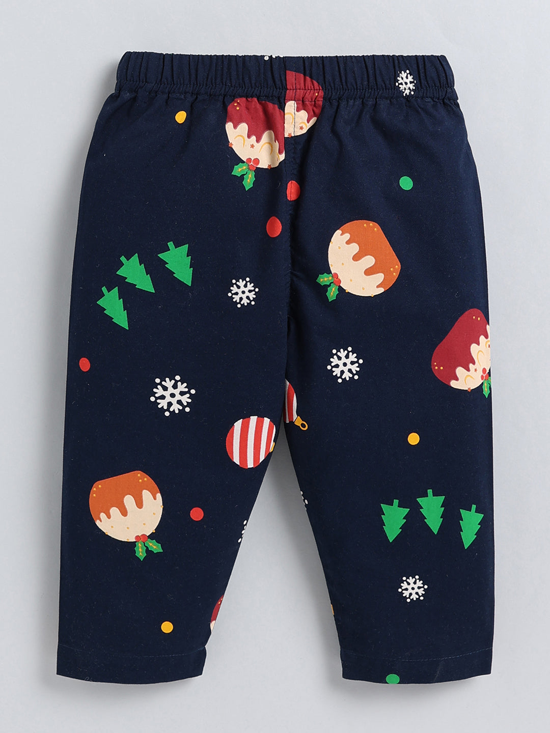 Blue Christmas Theme Cotton Full Sleeve Night Suit