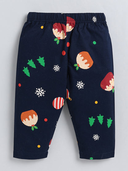 Blue Christmas Theme Cotton Full Sleeve Night Suit