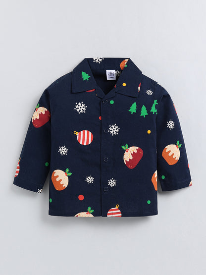 Blue Christmas Theme Cotton Full Sleeve Night Suit