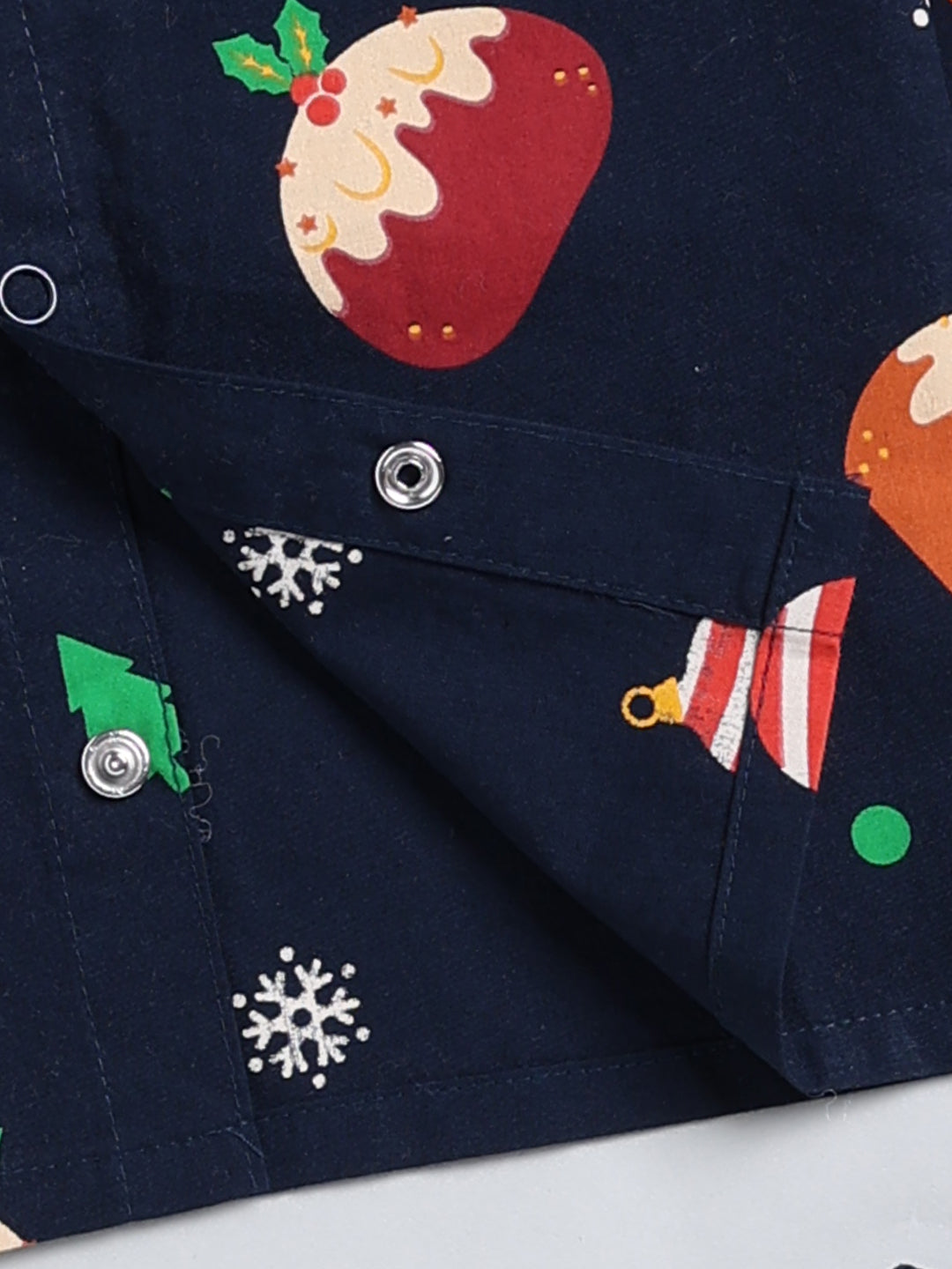Blue Christmas Theme Cotton Full Sleeve Night Suit
