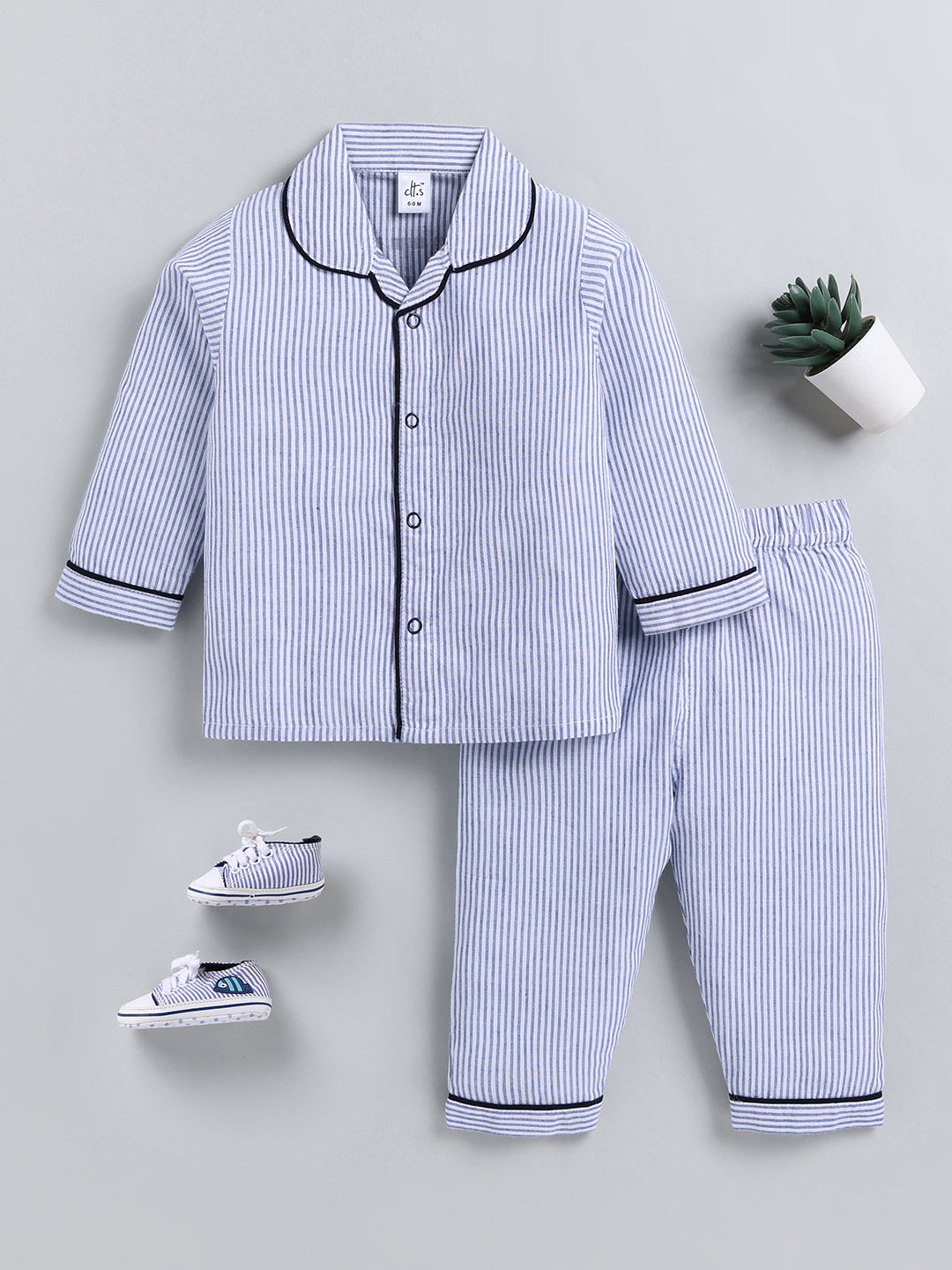 "Cuter Version of Mom" Blue Cotton Full Sleeve Night Suit