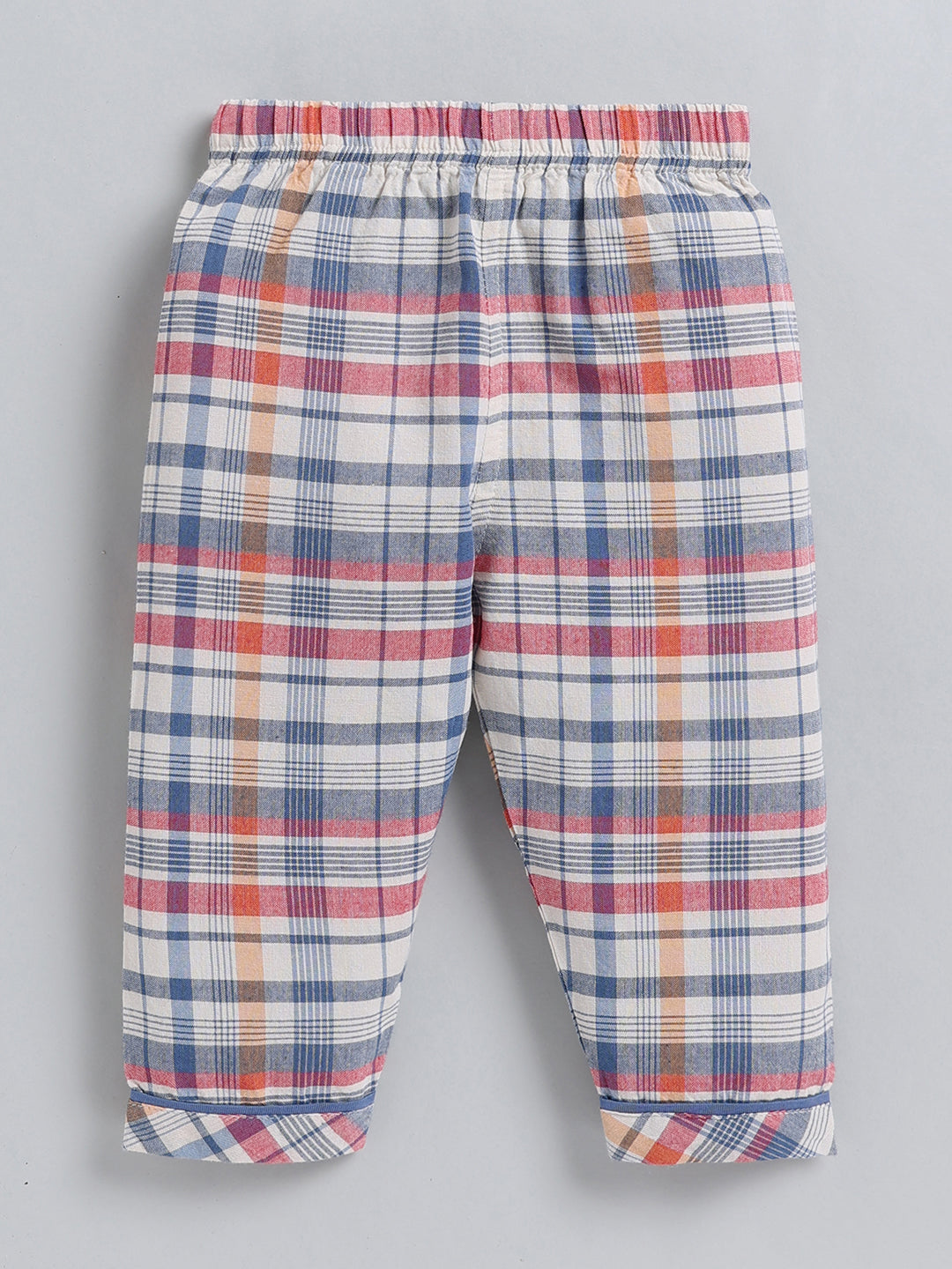 Blue Checked Cotton Full Sleeve Night Suit