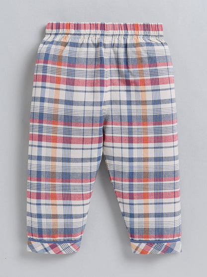 Blue Checked Cotton Full Sleeve Night Suit