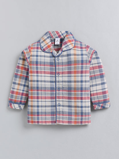 Blue Checked Cotton Full Sleeve Night Suit