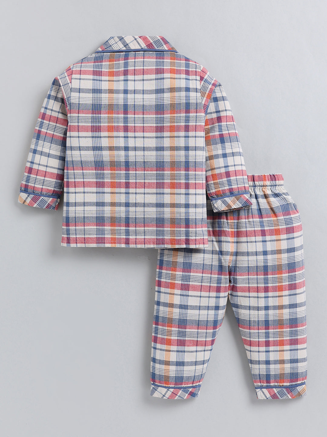 Blue Checked Cotton Full Sleeve Night Suit