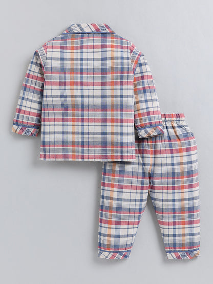 Blue Checked Cotton Full Sleeve Night Suit