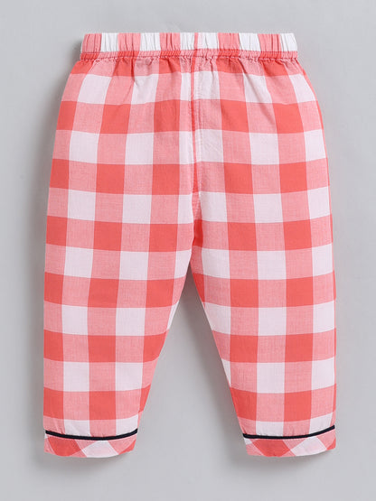 Rust Checked Cotton Full Sleeve Night Suit