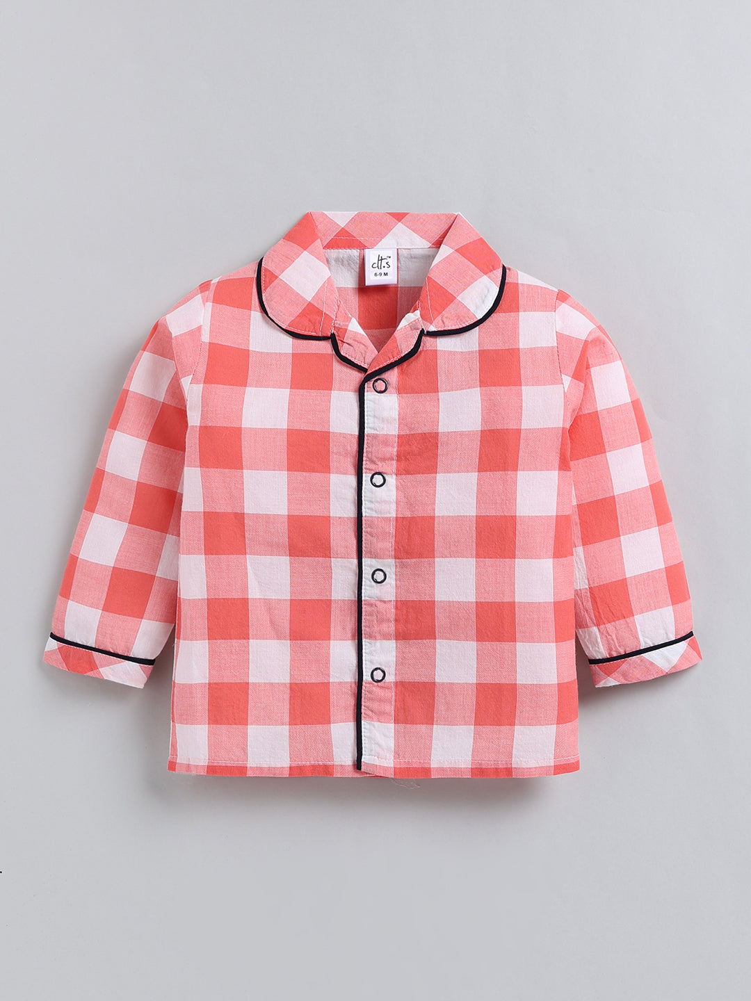 Rust Checked Cotton Full Sleeve Night Suit