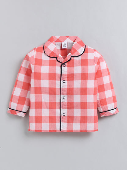 Rust Checked Cotton Full Sleeve Night Suit
