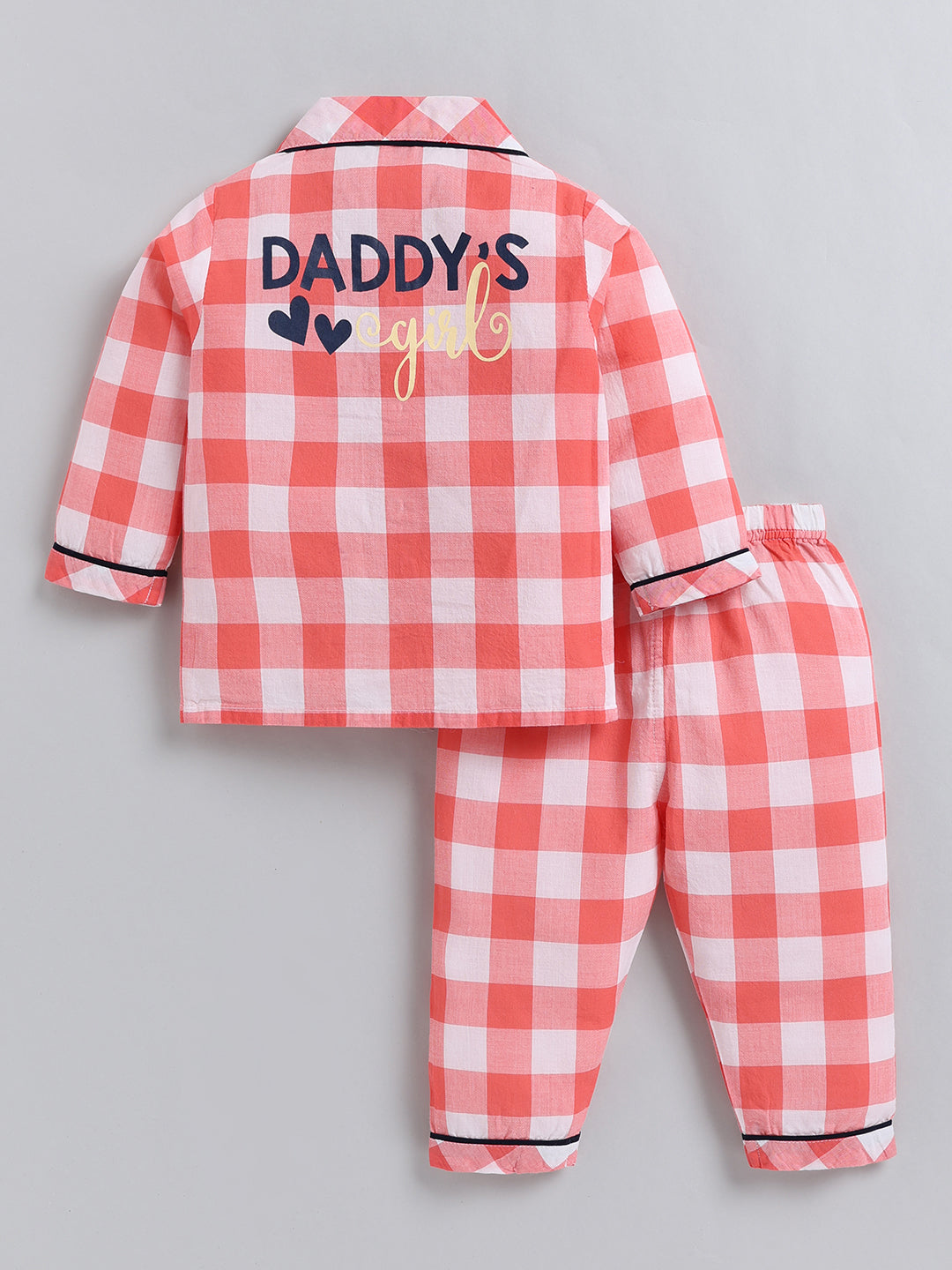 Rust Checked Cotton Full Sleeve Night Suit