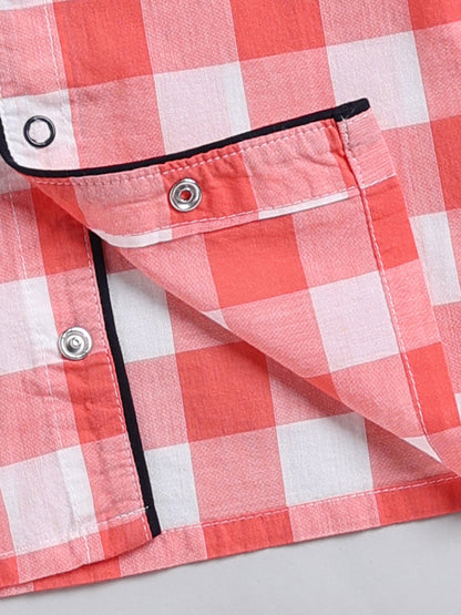 Rust Checked Cotton Full Sleeve Night Suit