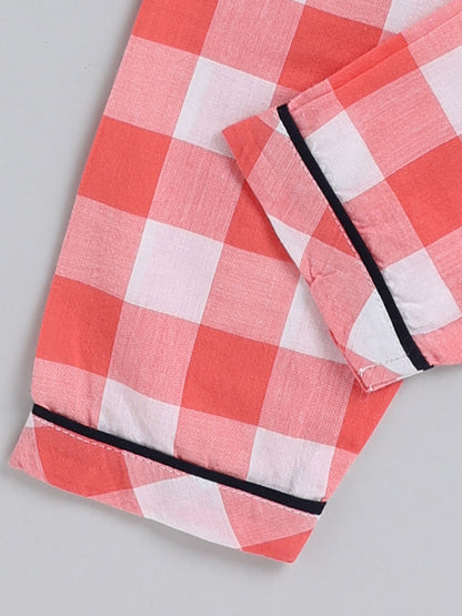 Rust Checked Cotton Full Sleeve Night Suit
