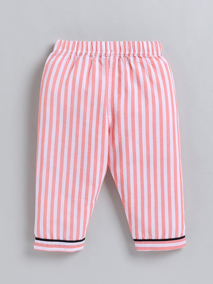 Orange Striped Cotton Full Sleeve Night Suit