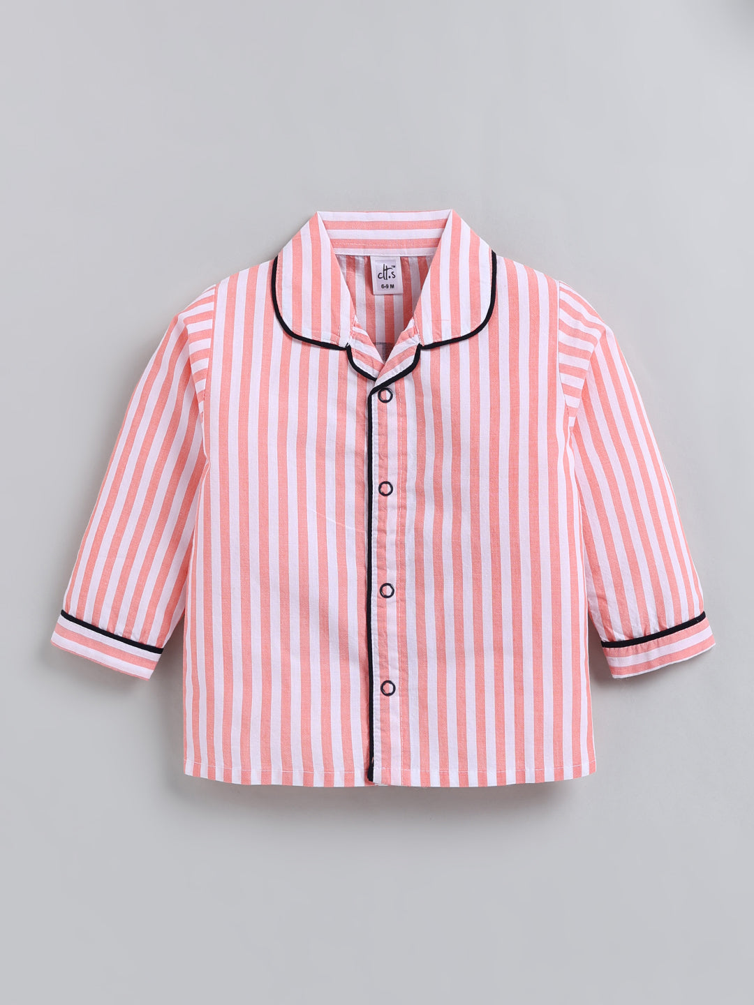 Orange Striped Cotton Full Sleeve Night Suit