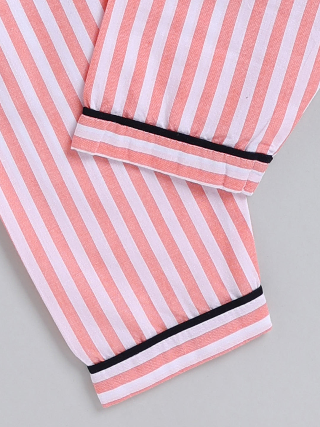Orange Striped Cotton Full Sleeve Night Suit