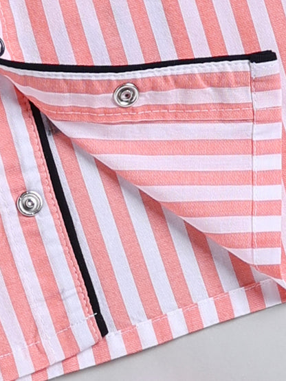 Orange Striped Cotton Full Sleeve Night Suit