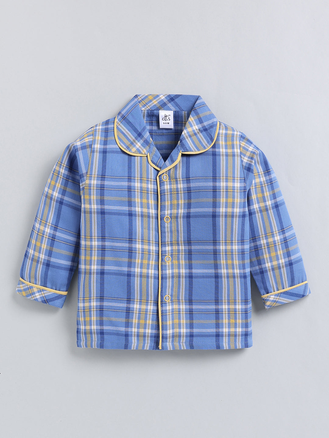 Blue Checked Cotton Full Sleeve Night Suit