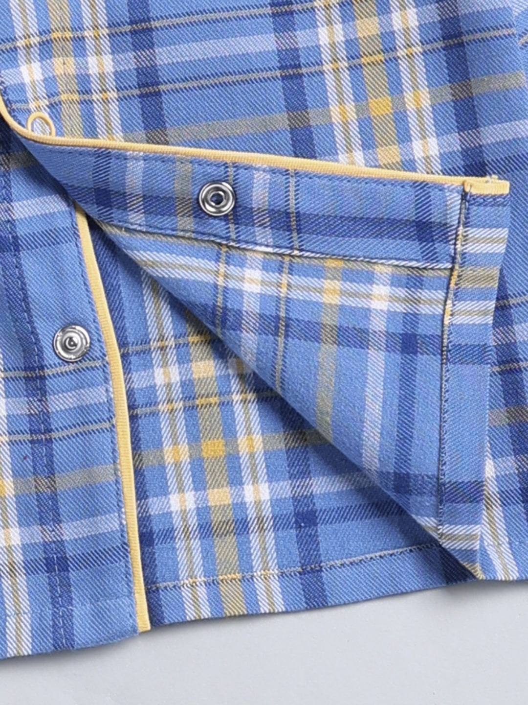 Blue Checked Cotton Full Sleeve Night Suit