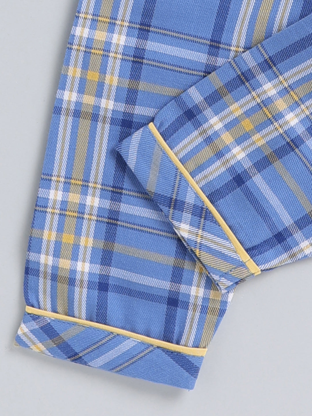 Blue Checked Cotton Full Sleeve Night Suit