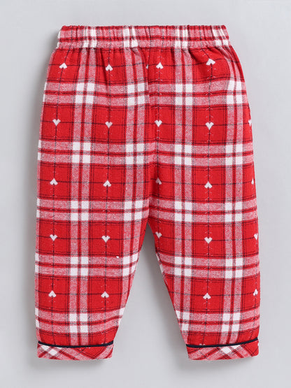 Red Checked Cotton Full Sleeve Night Suit
