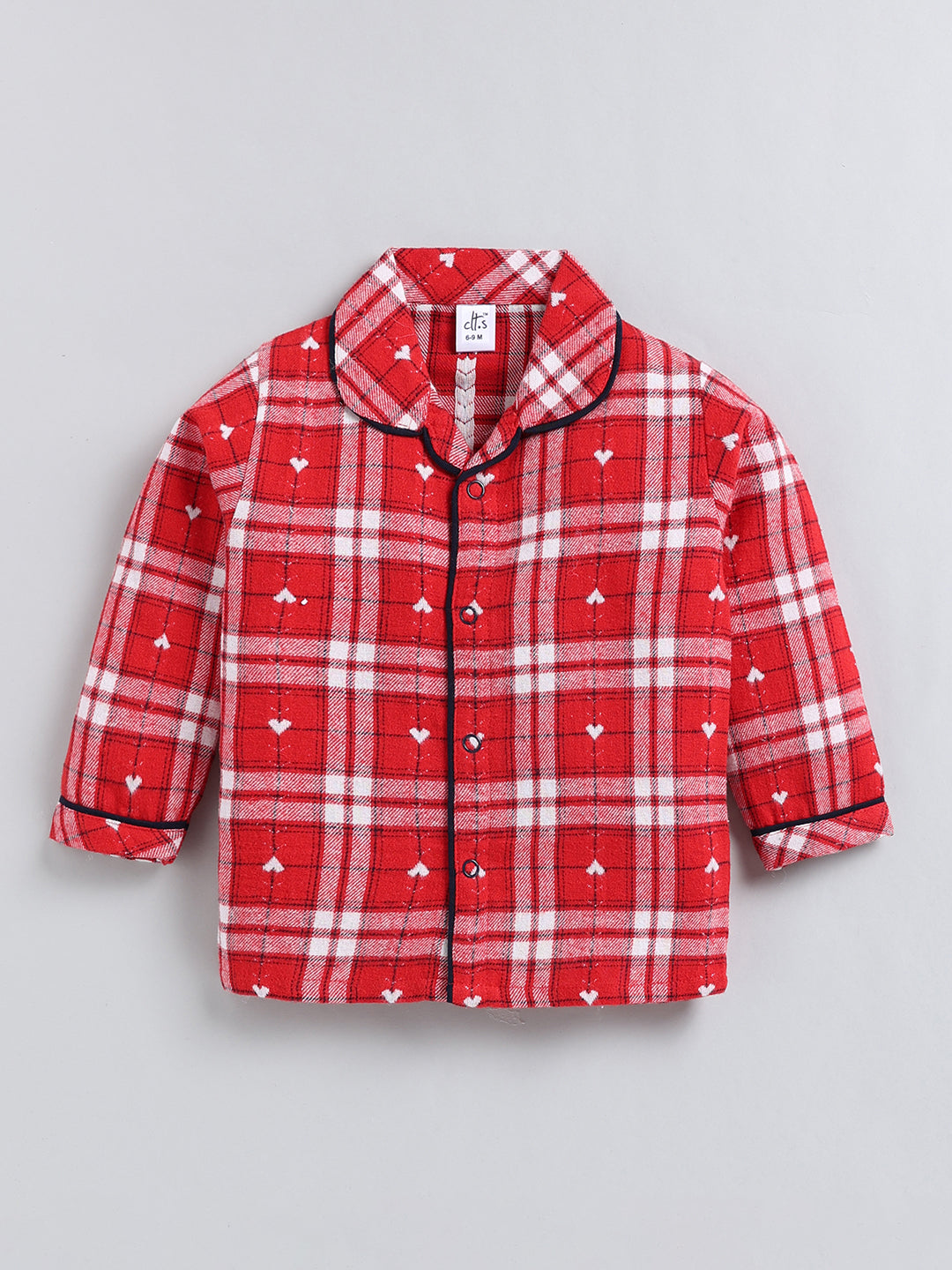 Red Checked Cotton Full Sleeve Night Suit