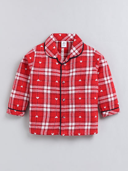 Red Checked Cotton Full Sleeve Night Suit