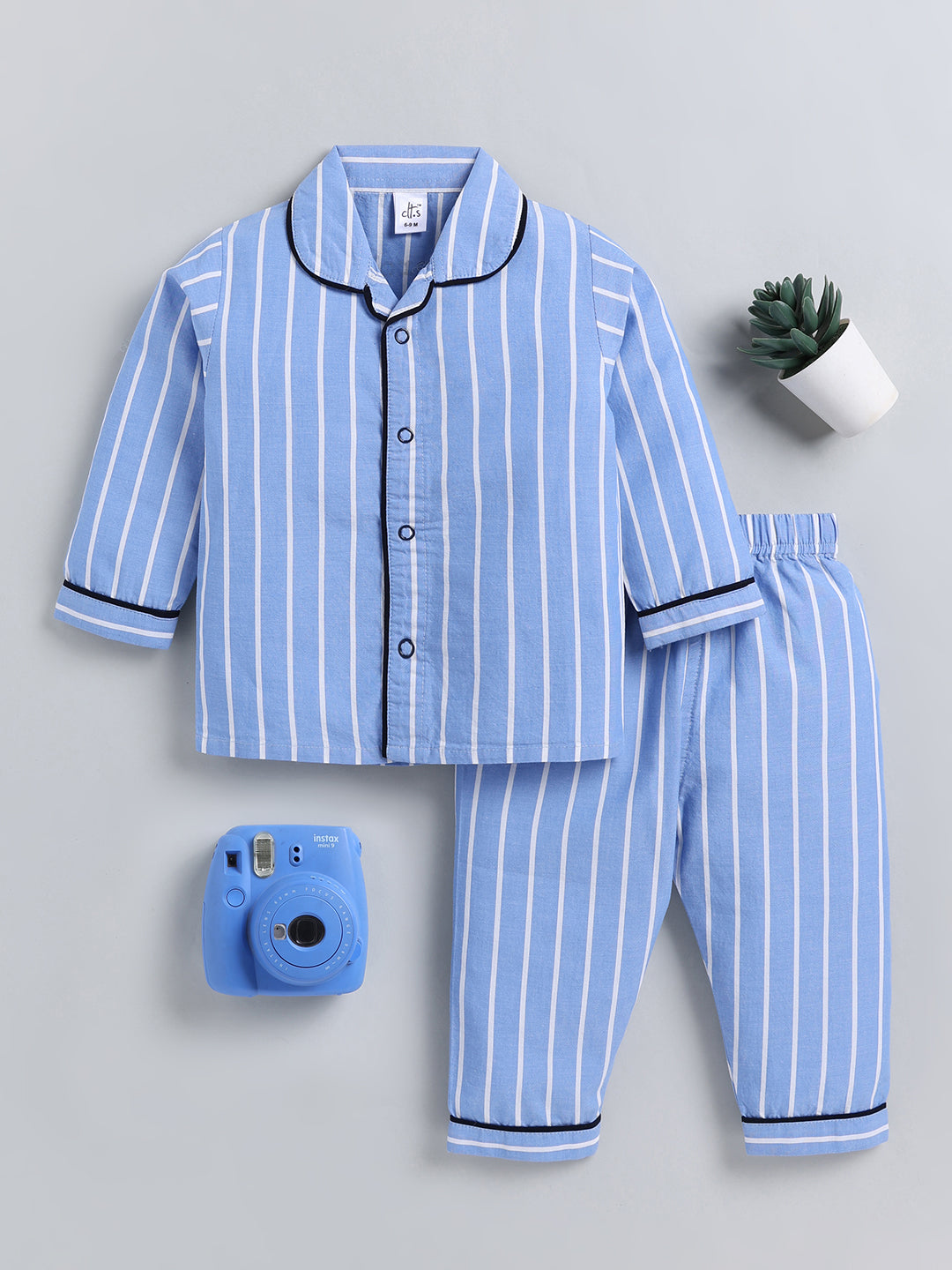 Blue Typography Cotton Full Sleeve Night Suit