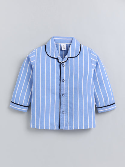 Blue Typography Cotton Full Sleeve Night Suit