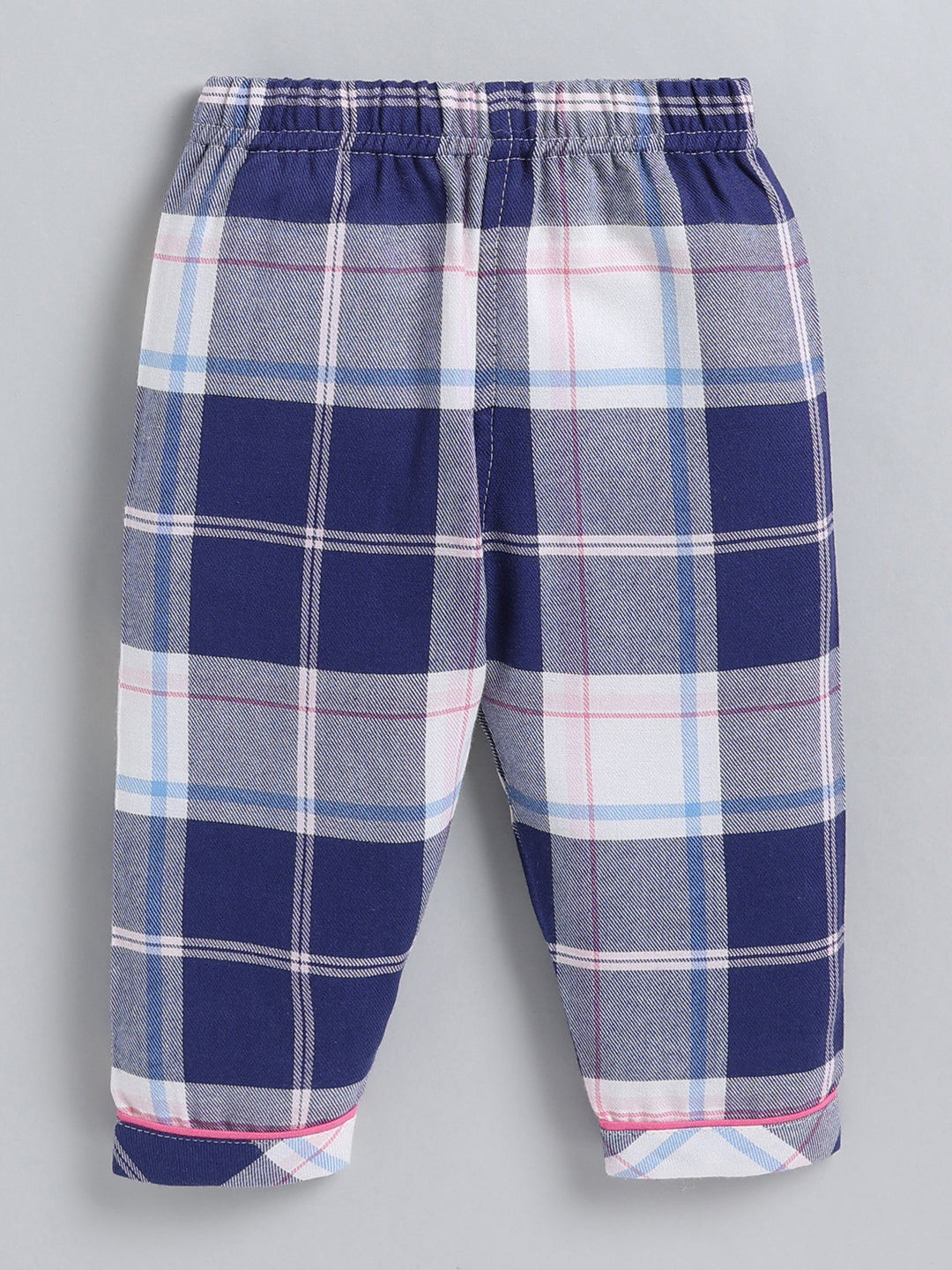 Blue Checked Cotton Full Sleeve Night Suit