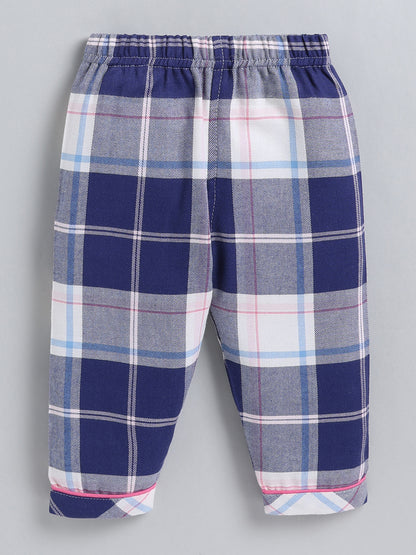 Blue Checked Cotton Full Sleeve Night Suit