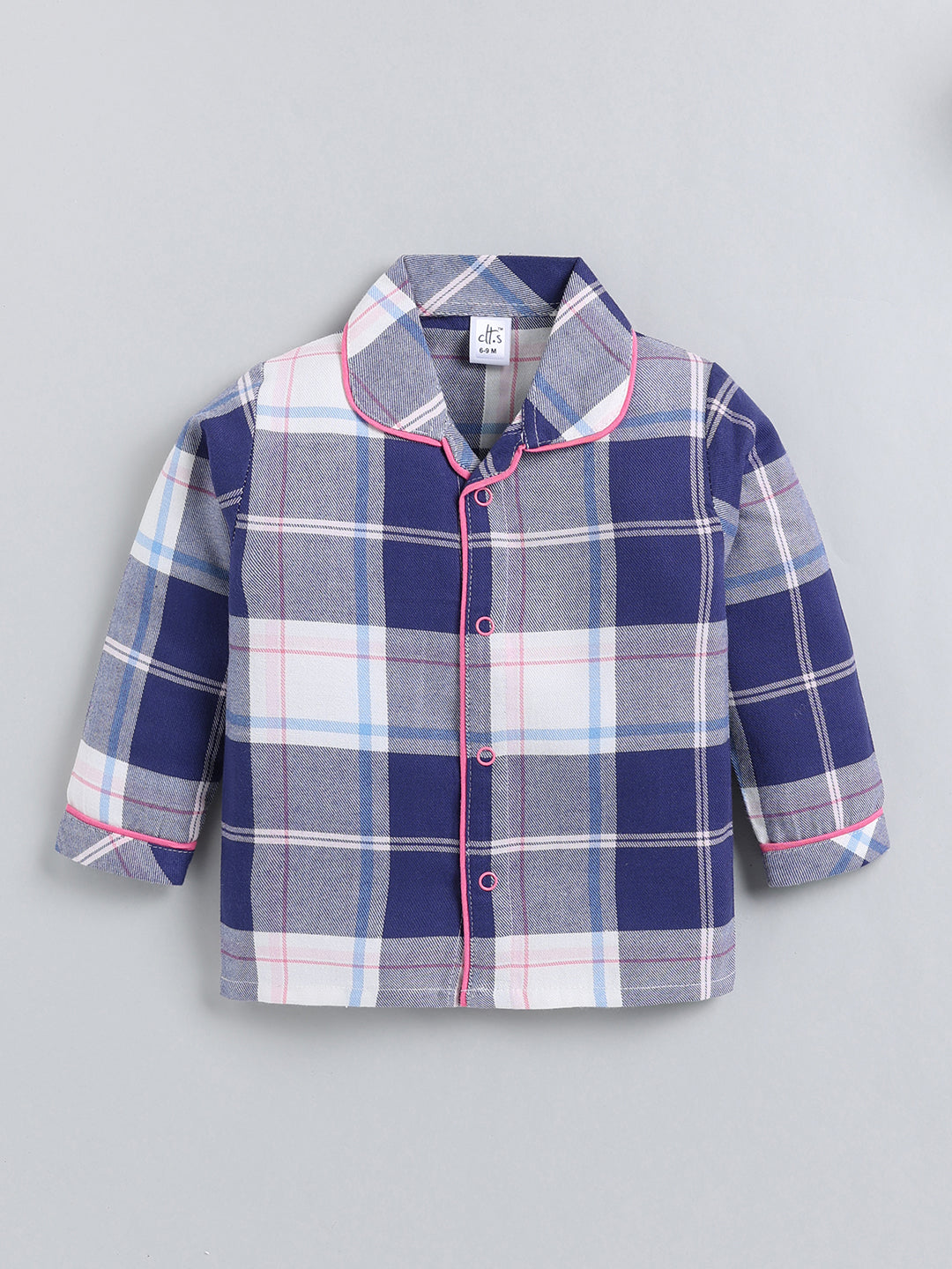Blue Checked Cotton Full Sleeve Night Suit