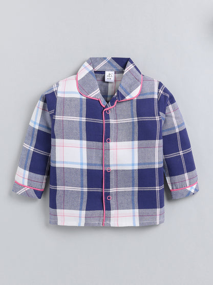 Blue Checked Cotton Full Sleeve Night Suit