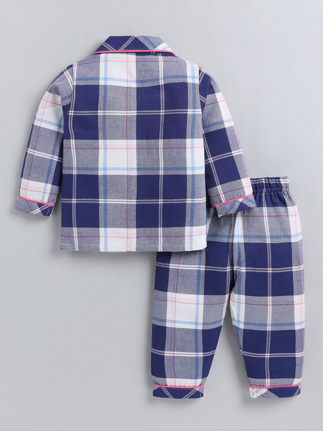 Blue Checked Cotton Full Sleeve Night Suit