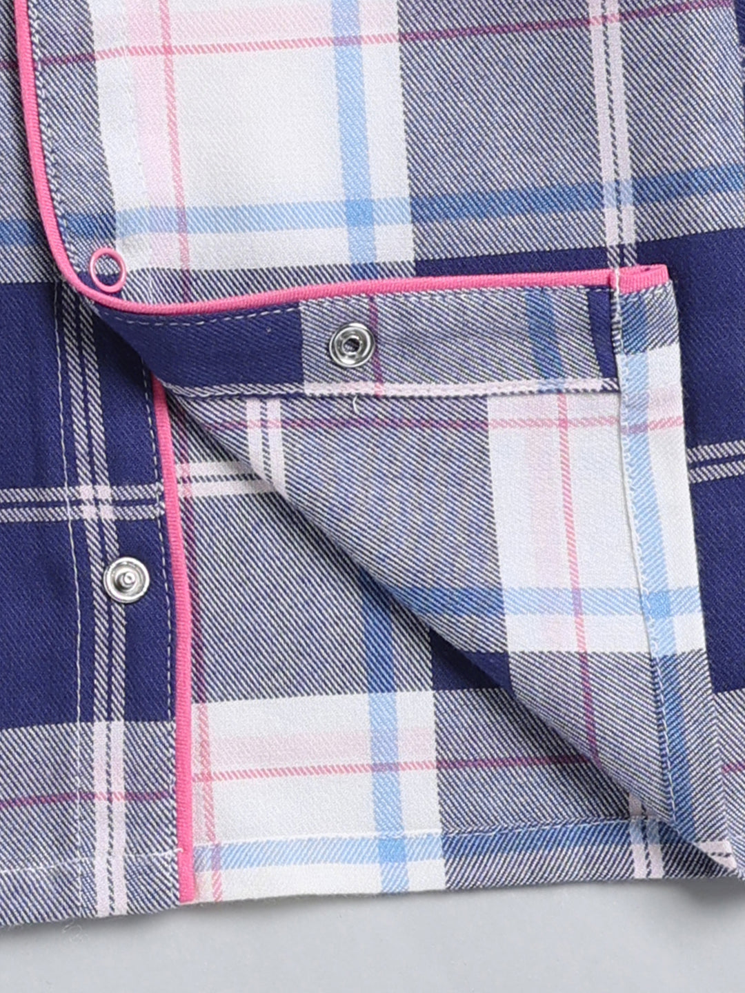 Blue Checked Cotton Full Sleeve Night Suit