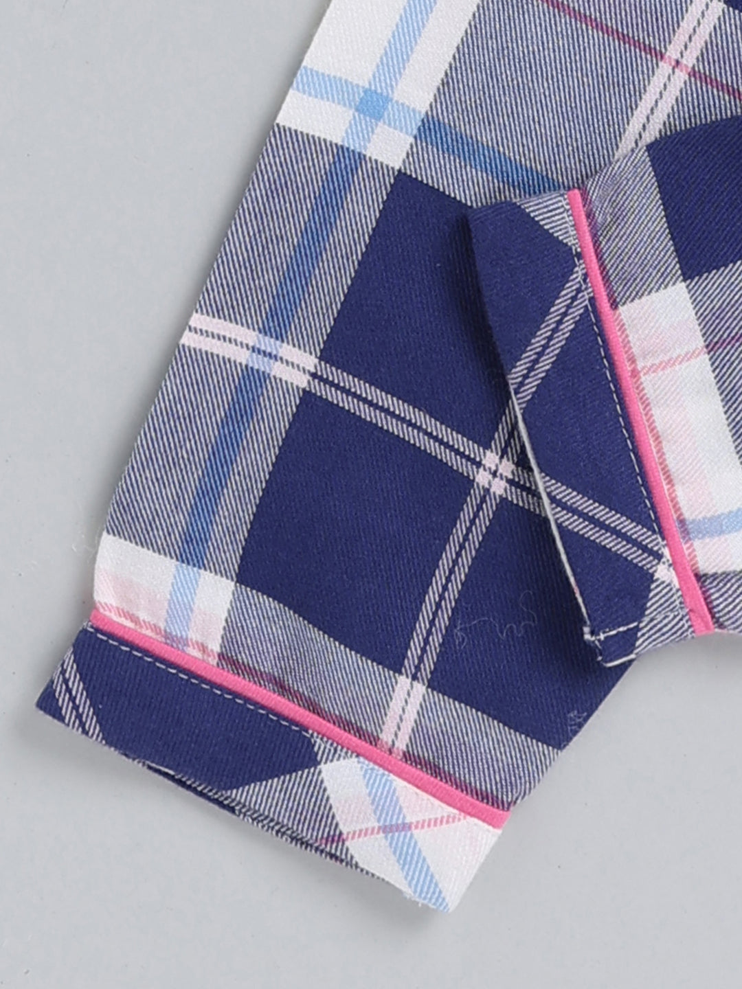 Blue Checked Cotton Full Sleeve Night Suit