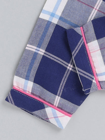 Blue Checked Cotton Full Sleeve Night Suit