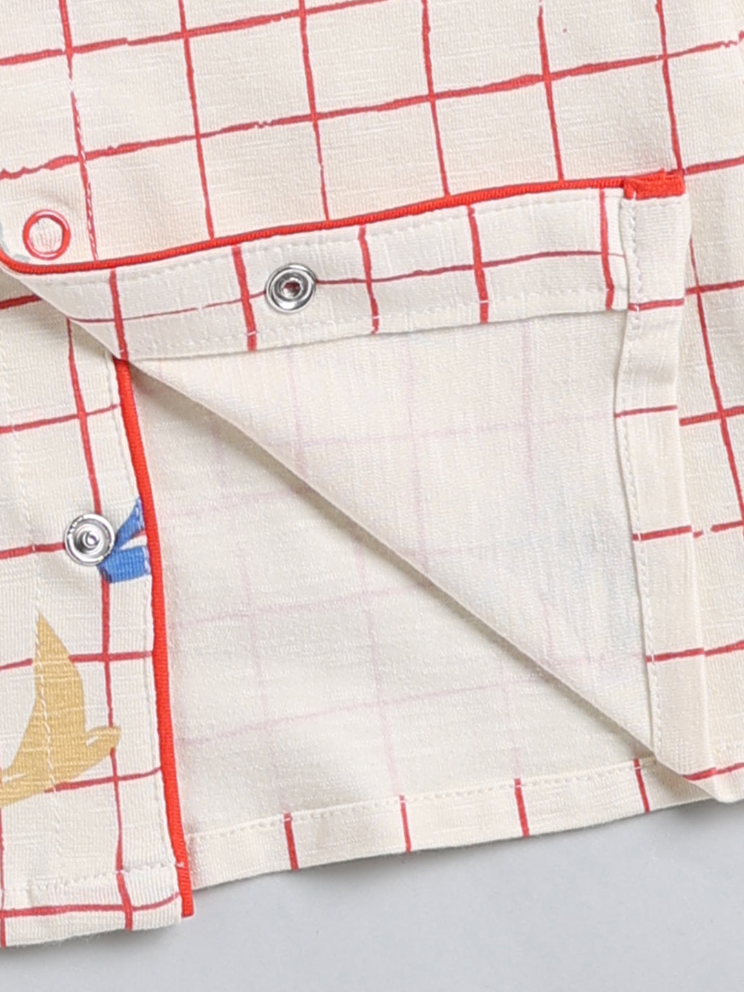 Cream Checked Cotton Full Sleeve Night Suit