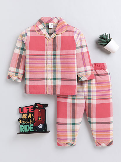 Red Checked Cotton Full Sleeve Night Suit