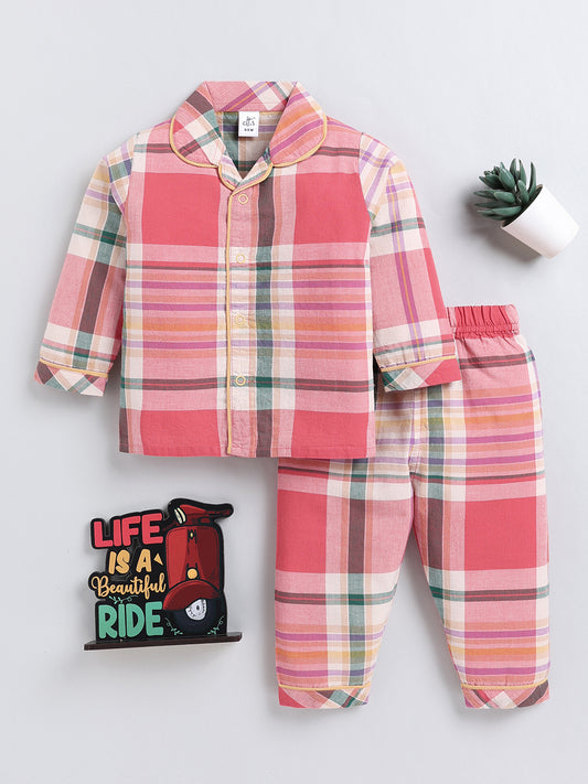 Red Checked Cotton Full Sleeve Night Suit