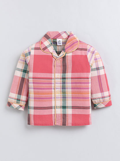 Red Checked Cotton Full Sleeve Night Suit