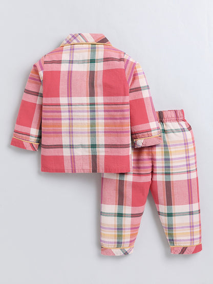 Red Checked Cotton Full Sleeve Night Suit