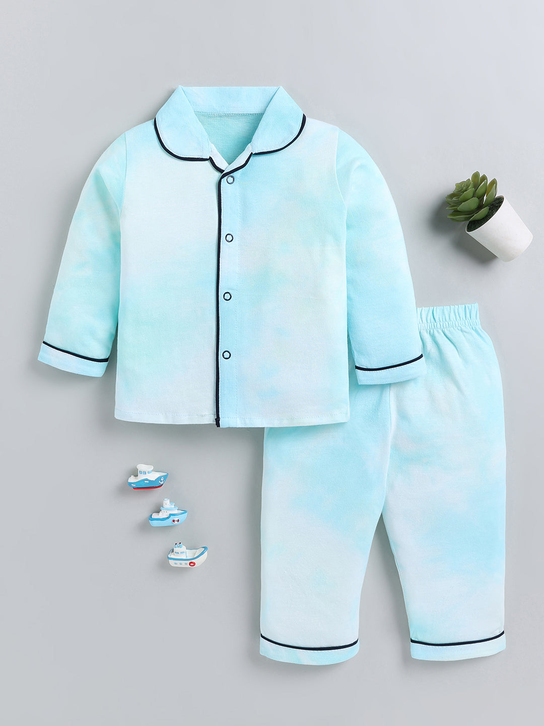 Blue Typography Cotton Full Sleeve Night Suit