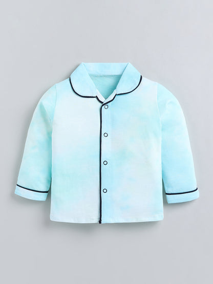 Blue Typography Cotton Full Sleeve Night Suit