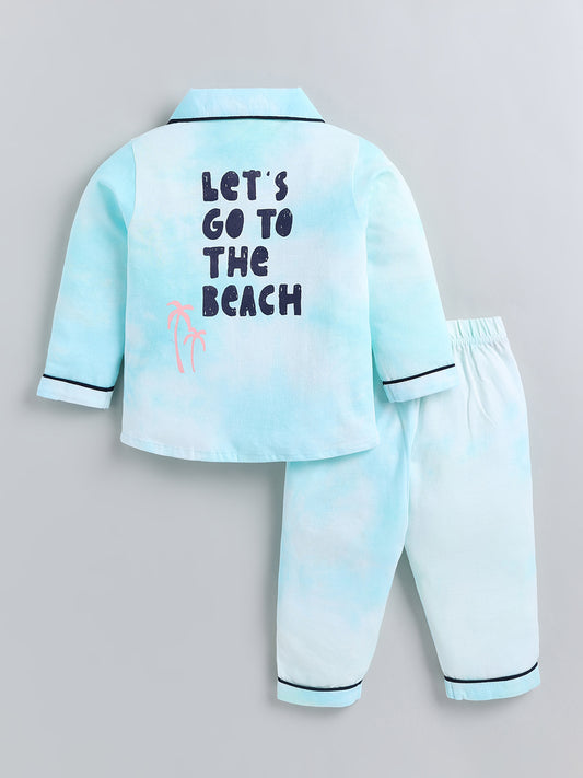 Blue Typography Cotton Full Sleeve Night Suit