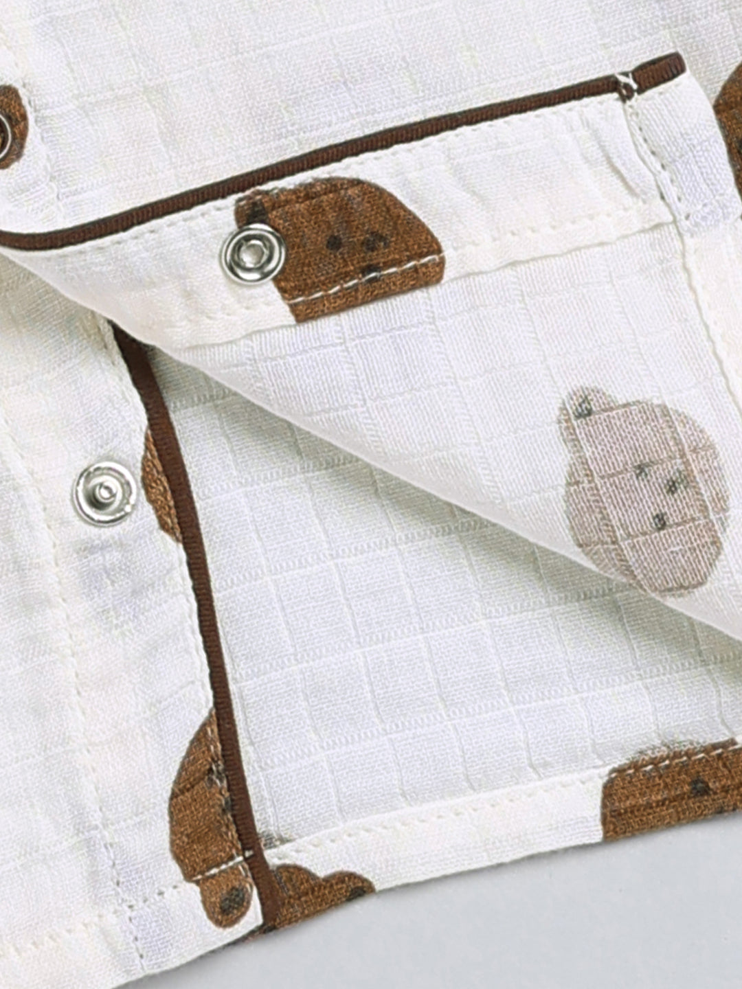 Cream Bear Print Cotton Full Sleeve Night Suit