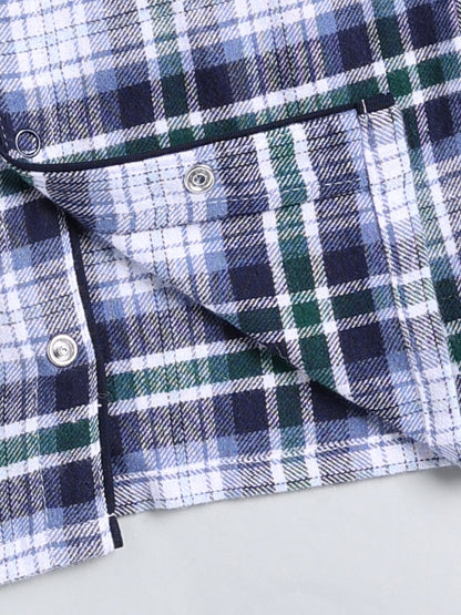 Blue Checked Cotton Full Sleeve Night Suit