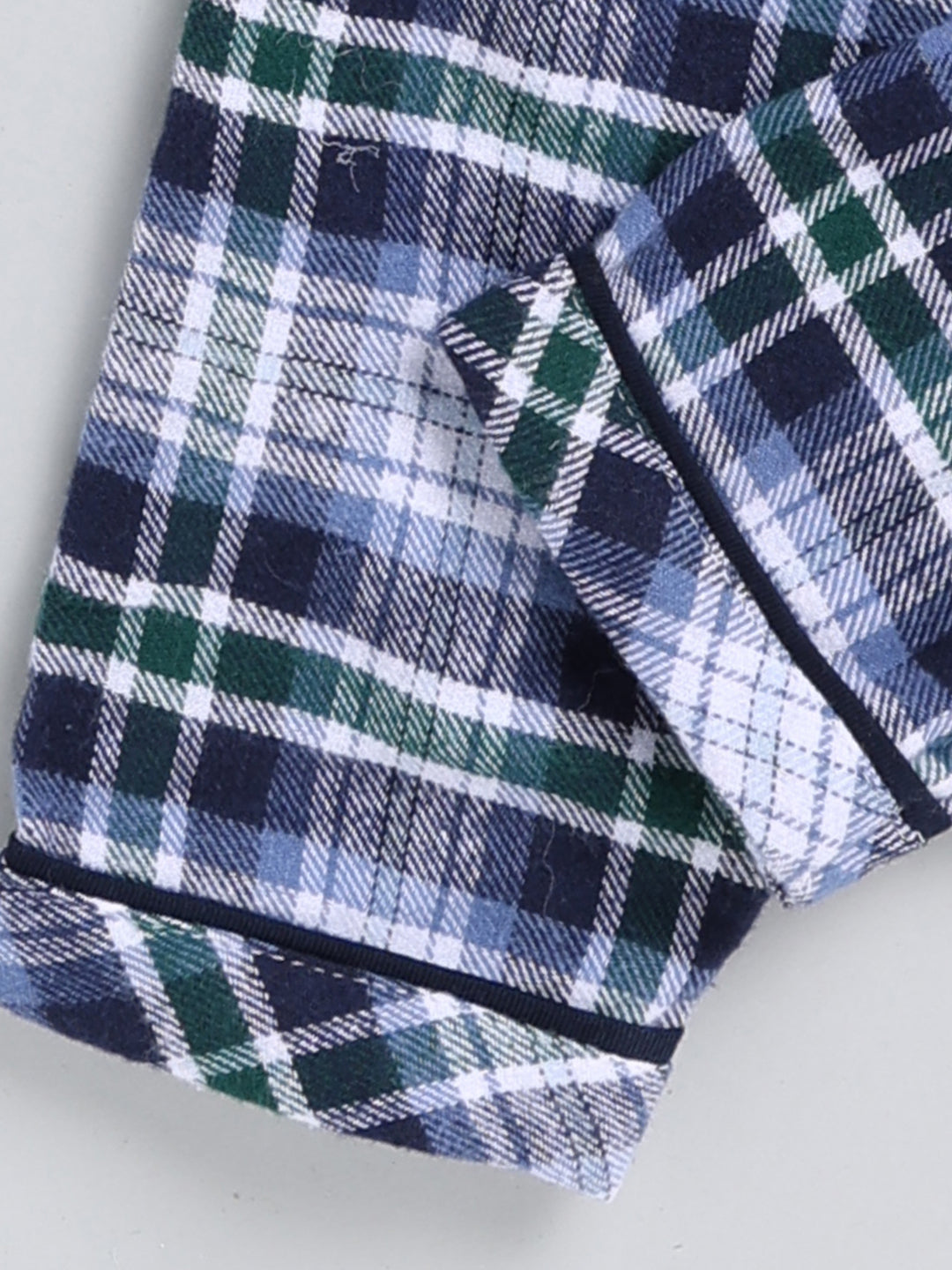 Blue Checked Cotton Full Sleeve Night Suit